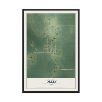 Map of Jolley, Iowa, 12 x 18 inch print in a black wood frame