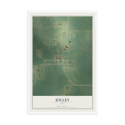 Map of Jolley, Iowa, 12 x 18 inch print in a white wood frame