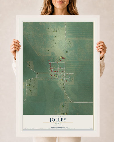 Map of Jolley, Iowa, 24 x 36 inch print in a white wood frame