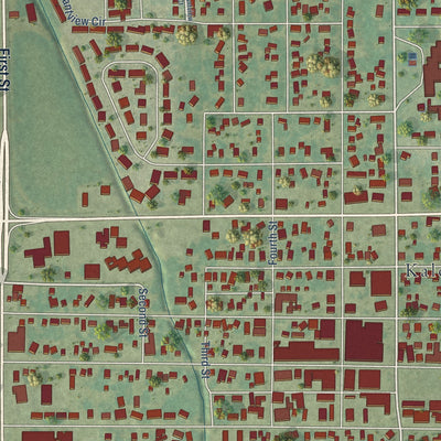 Close-up of the map of Kalona, Iowa print showing street and building detail
