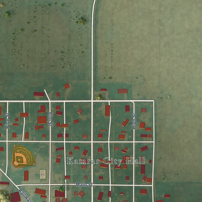 Close-up of the map of Kamrar, Iowa print showing street and building detail
