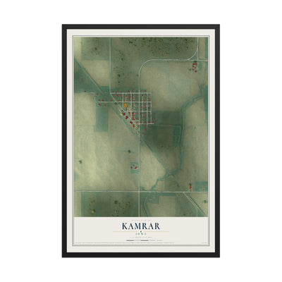 Map of Kamrar, Iowa, 12 x 18 inch print in a black wood frame
