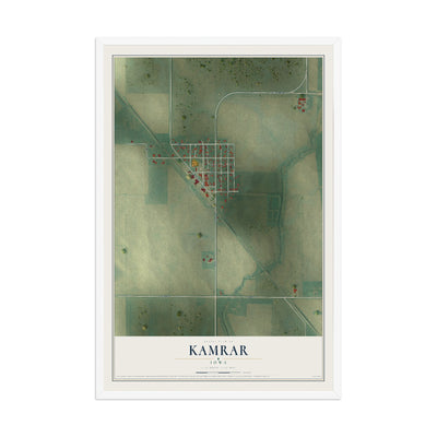 Map of Kamrar, Iowa, 12 x 18 inch print in a white wood frame