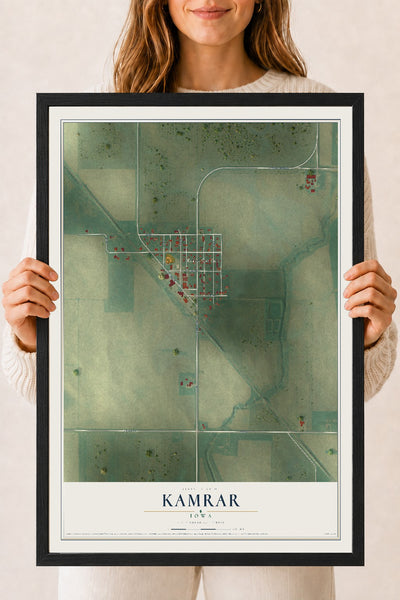 Map of Kamrar, Iowa, 18 x 24 inch print in a black wood frame