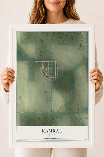 Map of Kamrar, Iowa, 18 x 24 inch print in a white wood frame