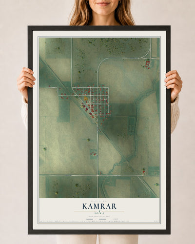 Map of Kamrar, Iowa, 24 x 36 inch print in a black wood frame