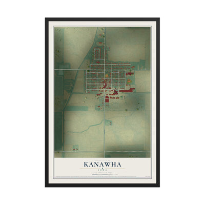 Map of Kanawha, Iowa, 12 x 18 inch print in a black wood frame