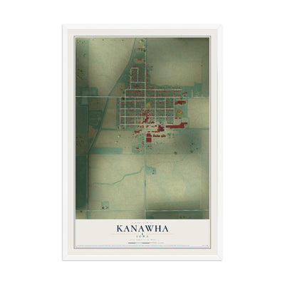 Map of Kanawha, Iowa, 12 x 18 inch print in a white wood frame