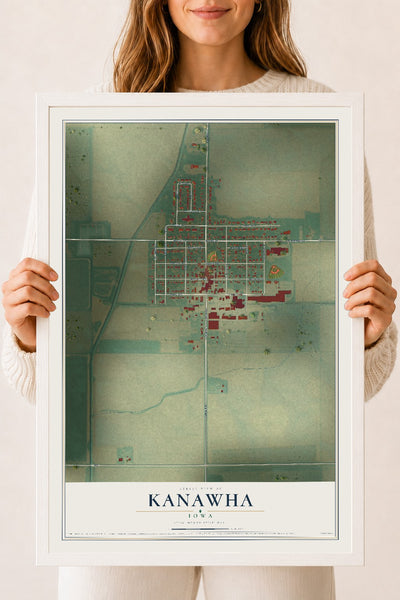 Map of Kanawha, Iowa, 18 x 24 inch print in a white wood frame