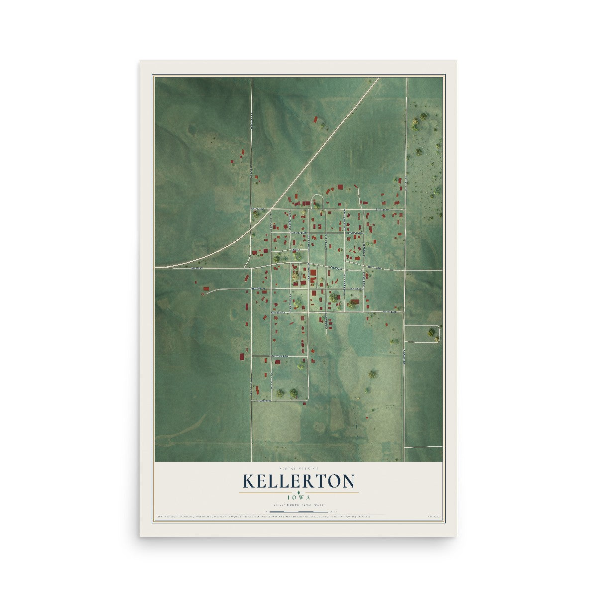 Map of Kellerton, Iowa, 12 x 18 inch unframed archival matte print