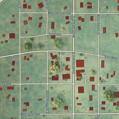 Close-up of the map of Kellerton, Iowa print showing street and building detail