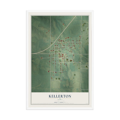 Map of Kellerton, Iowa, 12 x 18 inch print in a white wood frame