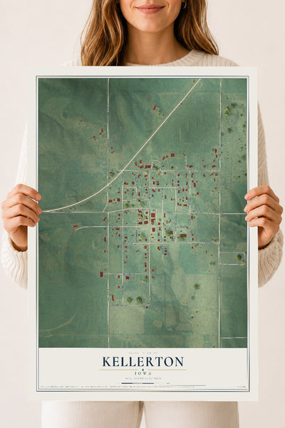 Map of Kellerton, Iowa, 18 x 24 inch unframed archival matte print