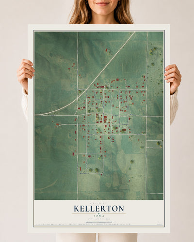 Map of Kellerton, Iowa, 24 x 36 inch unframed archival matte print