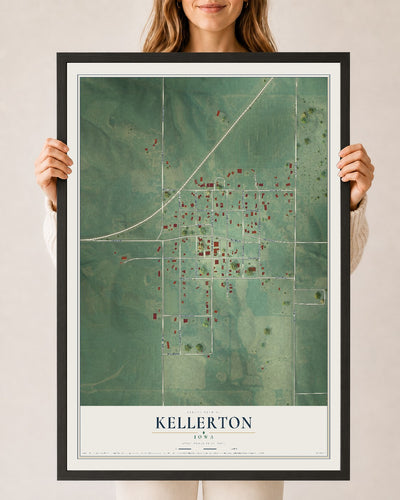 Map of Kellerton, Iowa, 24 x 36 inch print in a black wood frame