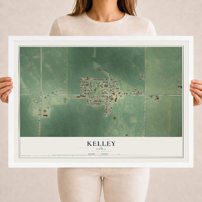 Map of Kelley, Iowa, 18 x 24 inch print in a white wood frame