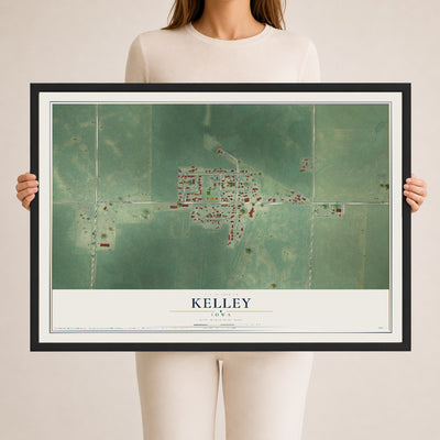 Map of Kelley, Iowa, 24 x 36 inch print in a black wood frame