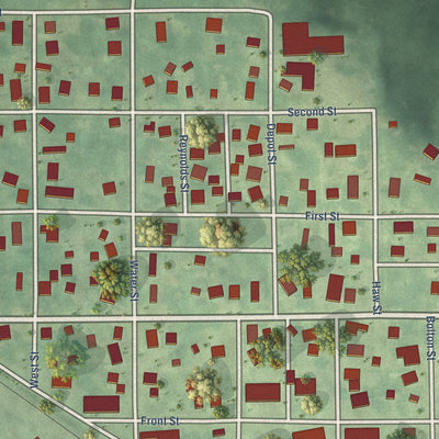 Close-up of the map of Kellogg, Iowa print showing street and building detail