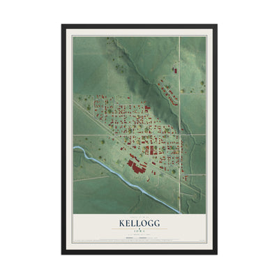 Map of Kellogg, Iowa, 12 x 18 inch print in a black wood frame