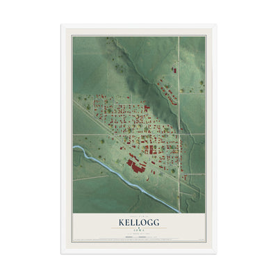 Map of Kellogg, Iowa, 12 x 18 inch print in a white wood frame