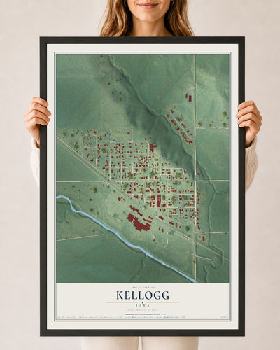 Map of Kellogg, Iowa, 24 x 36 inch print in a black wood frame
