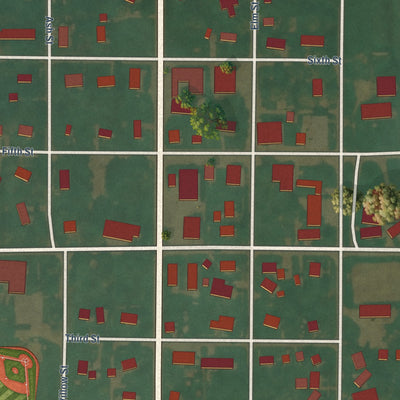 Close-up of the map of Kensett, Iowa print showing street and building detail