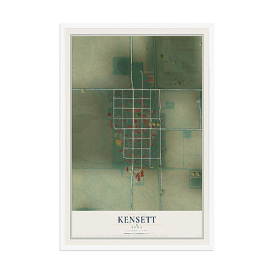 Map of Kensett, Iowa, 12 x 18 inch print in a white wood frame