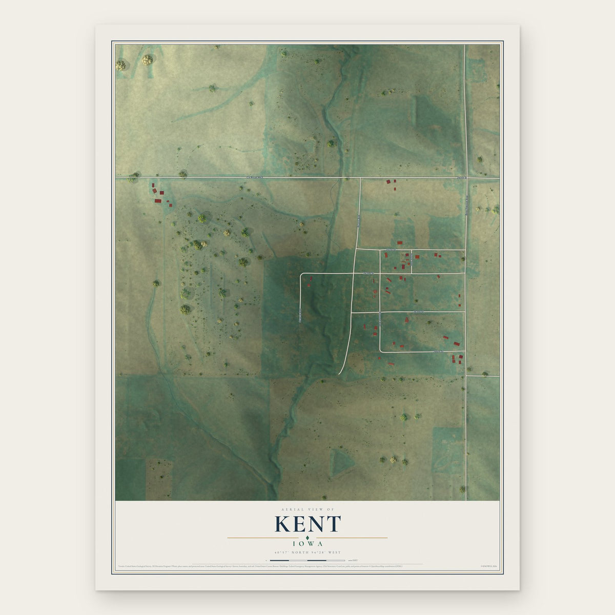 Kent, Iowa map print, the full design