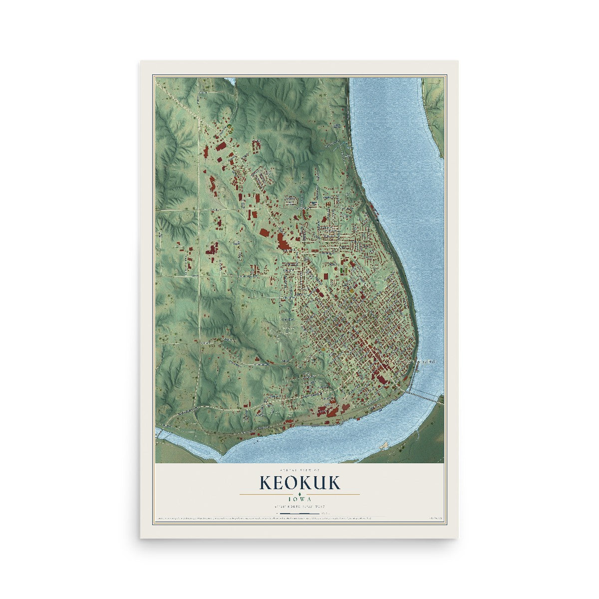 Map of Keokuk, Iowa, 12 x 18 inch unframed archival matte print