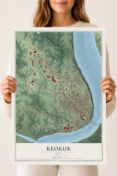 Map of Keokuk, Iowa, 18 x 24 inch unframed archival matte print