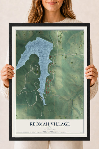 Map of Keomah Village, Iowa, 18 x 24 inch print in a black wood frame