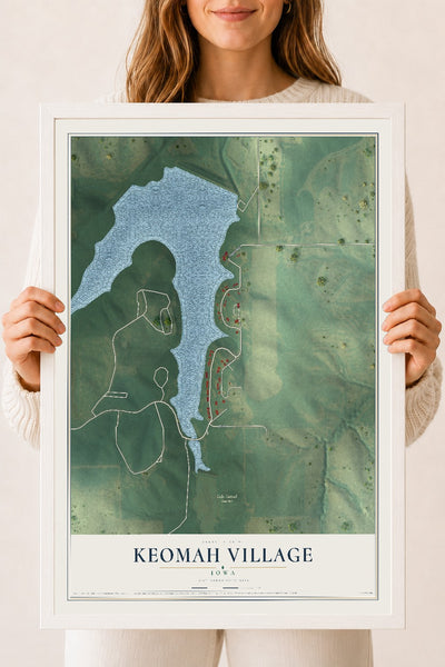 Map of Keomah Village, Iowa, 18 x 24 inch print in a white wood frame