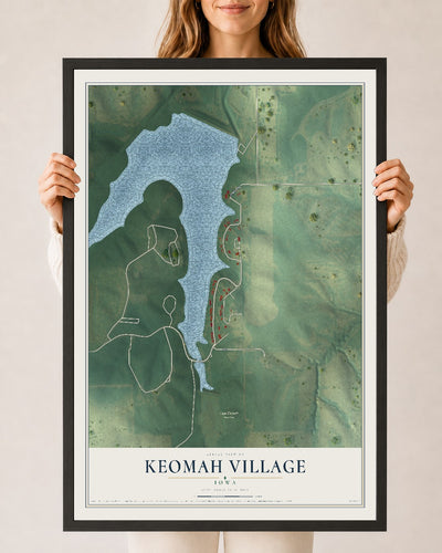 Map of Keomah Village, Iowa, 24 x 36 inch print in a black wood frame