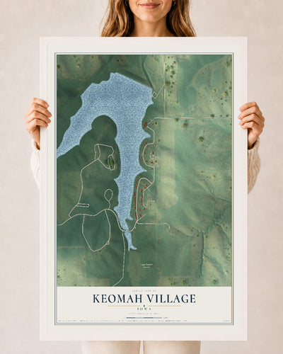 Map of Keomah Village, Iowa, 24 x 36 inch print in a white wood frame
