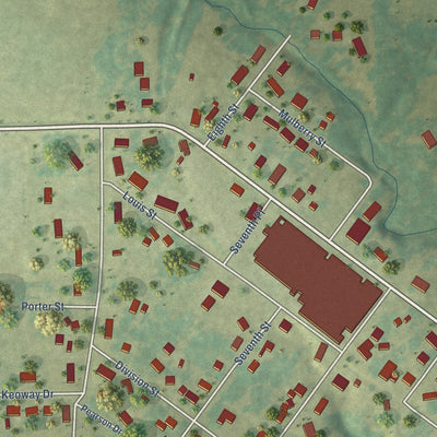 Second close-up of the map of Keosauqua, Iowa print showing more streets and buildings