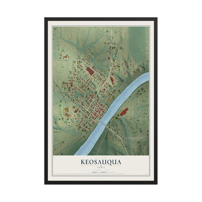 Map of Keosauqua, Iowa, 12 x 18 inch print in a black wood frame