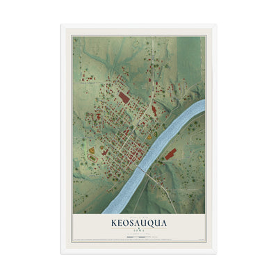 Map of Keosauqua, Iowa, 12 x 18 inch print in a white wood frame