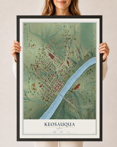 Map of Keosauqua, Iowa, 24 x 36 inch print in a black wood frame