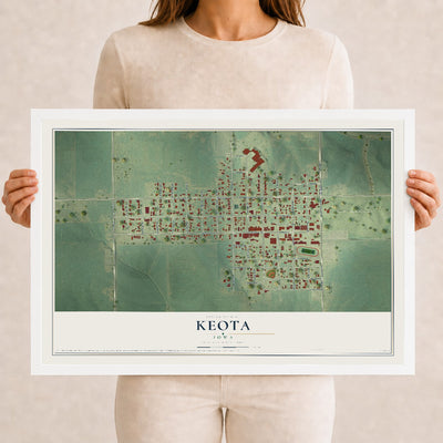 Map of Keota, Iowa, 12 x 18 inch print in a white wood frame