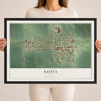 Map of Keota, Iowa, 18 x 24 inch print in a black wood frame