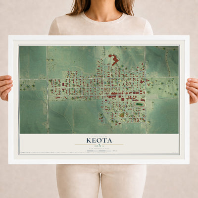 Map of Keota, Iowa, 18 x 24 inch print in a white wood frame