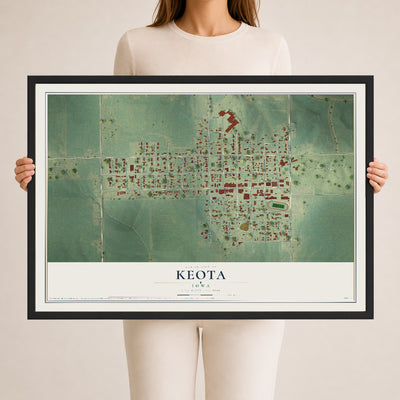 Map of Keota, Iowa, 24 x 36 inch print in a black wood frame