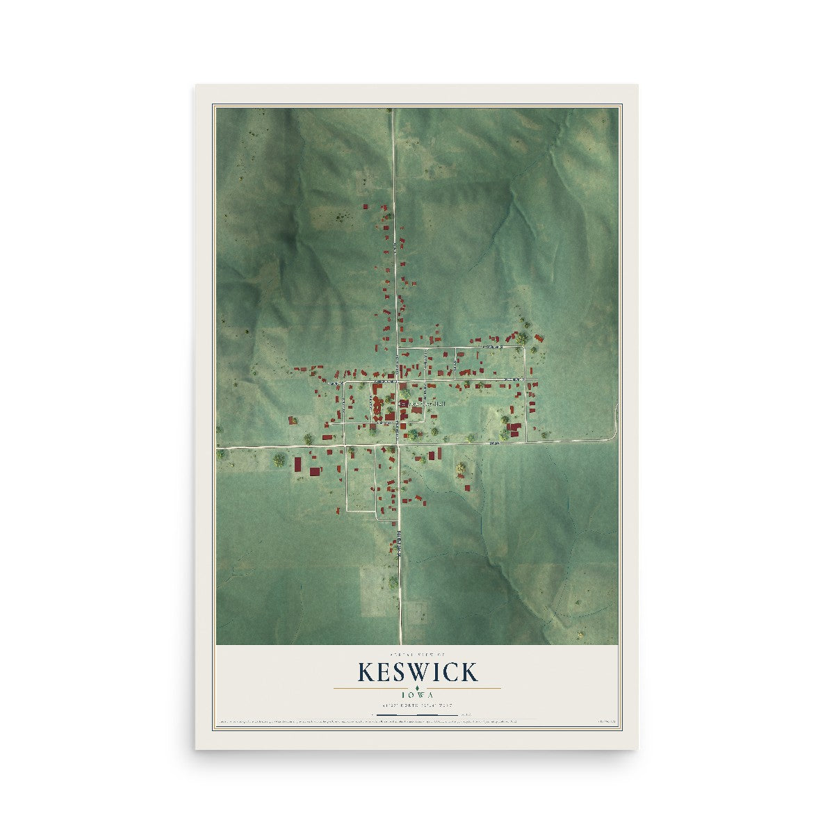 Map of Keswick, Iowa, 12 x 18 inch unframed archival matte print