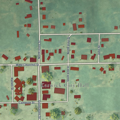Close-up of the map of Keswick, Iowa print showing street and building detail