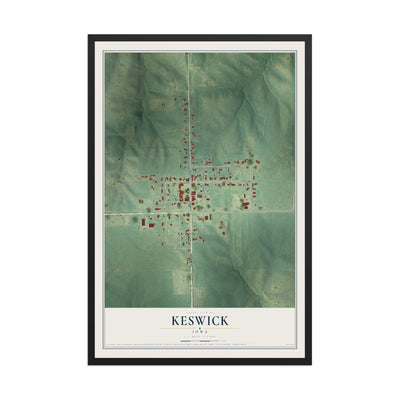 Map of Keswick, Iowa, 12 x 18 inch print in a black wood frame