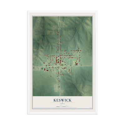 Map of Keswick, Iowa, 12 x 18 inch print in a white wood frame