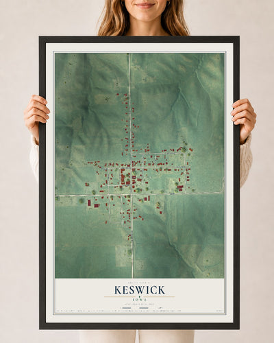 Map of Keswick, Iowa, 24 x 36 inch print in a black wood frame
