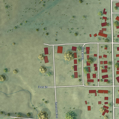 Second close-up of the map of Keystone, Iowa print showing more streets and buildings