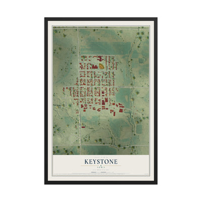 Map of Keystone, Iowa, 12 x 18 inch print in a black wood frame