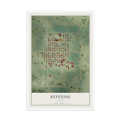 Map of Keystone, Iowa, 12 x 18 inch print in a white wood frame
